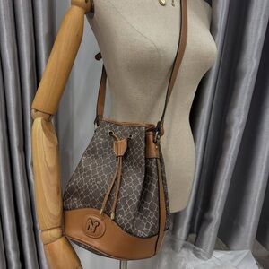 Nina Ricci Tan and Brown Patterned Bucket Bag